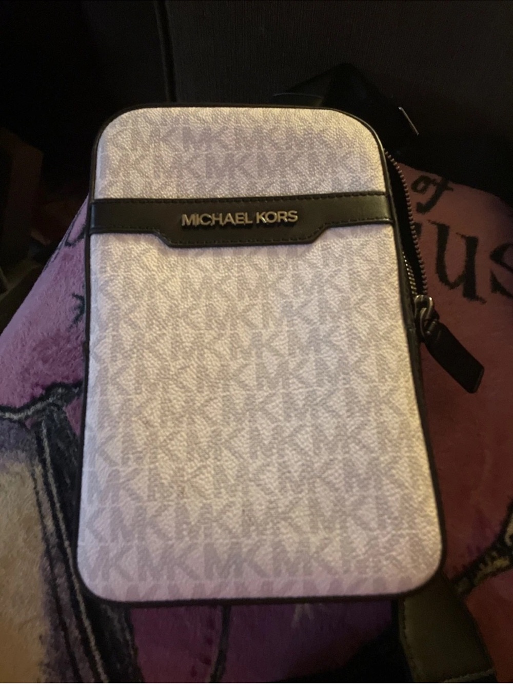 Michael Kors White Logo Crossbody Belt Bag with Black Trim